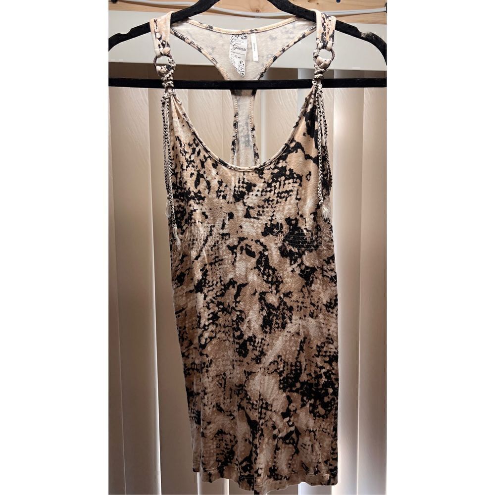 Guess Women's Snake Print Racerback Tank Top Sleeveless Brown Black Size XS
